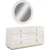 Luna Oro Dresser & Mirror Set in High Gloss White Lacquer & Gold Metal
